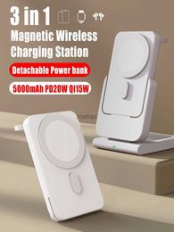 Mobiele telefoon Power Banks MacSafe 3 in 1 magnetische powerbank Draadloos laadstation 5000 mAh Externe hulpbatterij voor 15 14 12 horloge
