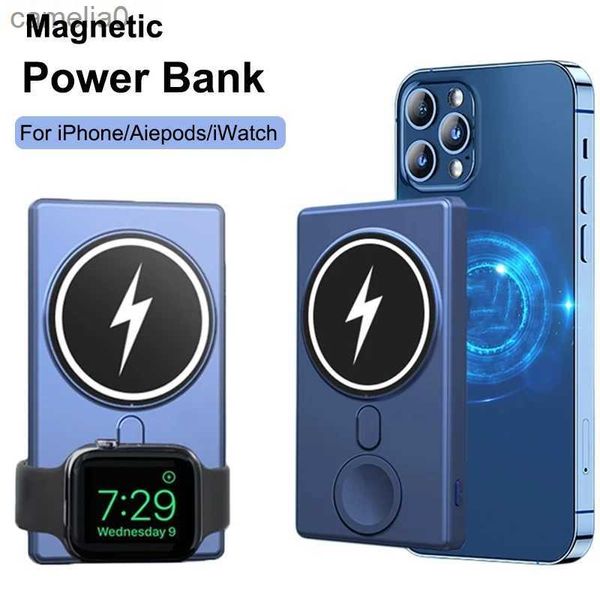 Bancos de energía para teléfonos celulares Banco de energía magnético para iPhone 14 13 12 11Max Watch AirPods Cargador inalámbrico rápido Paquete de batería externa MacsafeC24320
