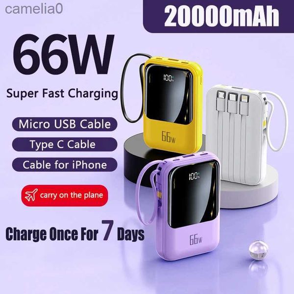 Bancos de energía para teléfonos celulares Mini Power Bank 66W 20000mAh carga rápida batería móvil externa cargador de camping adecuado para iPhone Samsung Huawei Powerbank newC24320