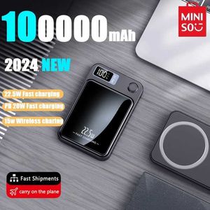 Banks d'alimentation du téléphone portable MINISO 2024S NOUVEAU 100000MAH POWER SULL POWER MAGNÉTIQUE QI Ultra-Thin Portable Power Pack C-Type Mini Fast Charger J240428