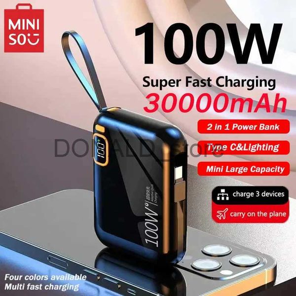 Teléfono celular Power Banks MINISO Portable Power Bank PD100W 30000mah USB desmontable a TIPO C Cable Cargador rápido bidireccional Mini Powerbank Envío gratis J231220