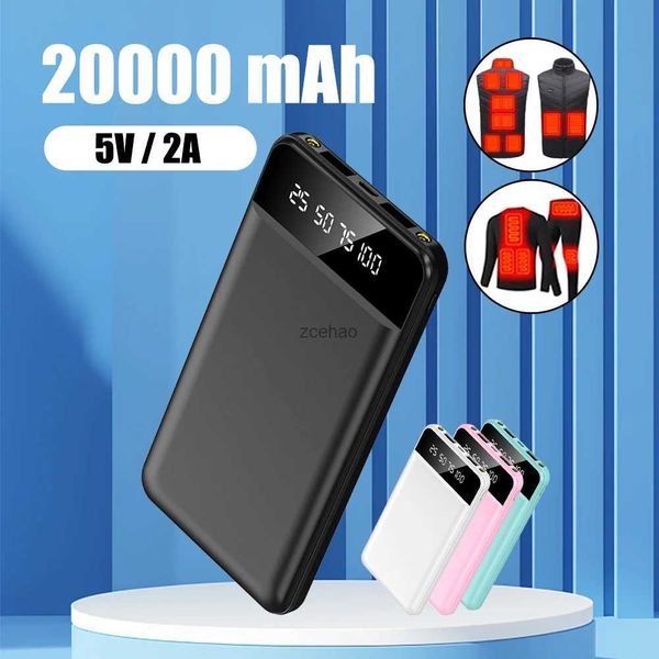 Bancos de energía para teléfonos celulares Nuevo Banco de energía de 20000 mAh Mini cargador portátil Paquete de batería externa de carga rápida USB dual para calentar chaleco chaqueta calcetines teléfono