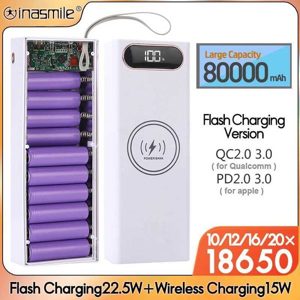 Banques d'alimentation du téléphone portable Nouveau détachable 10/12/16/20 18650 Batterie Habillage Flash Charge 22,5W QC3.0 PD3.0 C-Wireless Wireless 15W Box de rangement de charge 240424 PD3.0