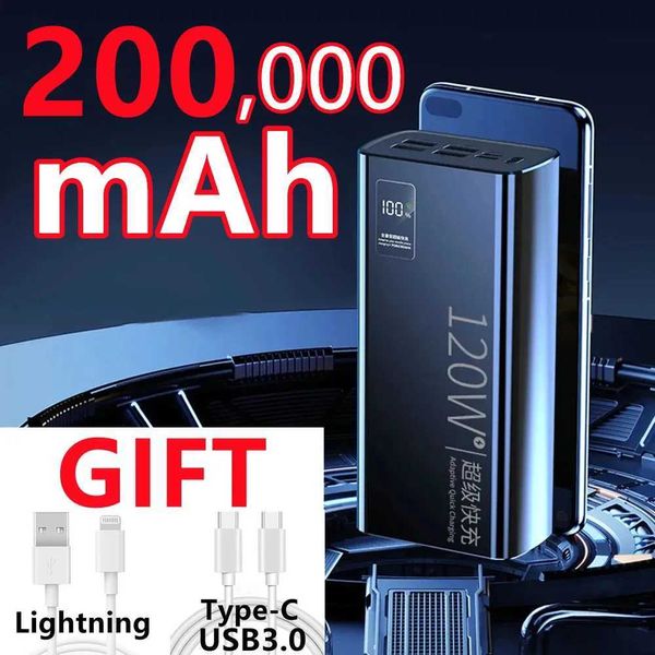Banks d'alimentation du téléphone portable Nouveau Pack Power 120W 200000mAh Ultra Charge Fast Capacité de charge 100% Chargeur de batterie portable adapté à l'iPhone Samsung Hot J240428