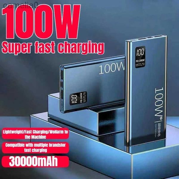 Bancos de energía para teléfonos celulares Nuevo paquete de energía 30000mAh 100W Cargador de batería externo portátil de carga rápida de doble puerto adecuado para iPhone Huawei SamsungC24320