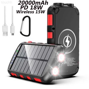 Banques d'alimentation pour téléphone portable PD 18W réel 20000mAh Portable banque d'énergie solaire sans fil chargeur rapide Smartphones Powerbank batterie externe lampe LED étanche L230824