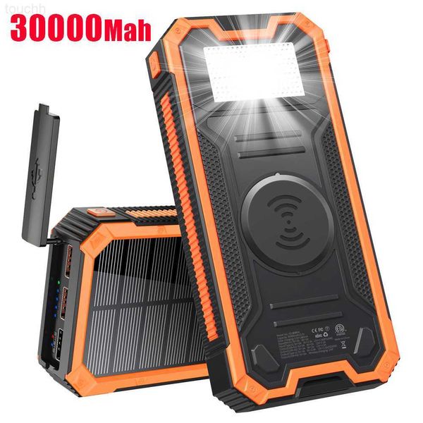 Cell Phone Power Banks PINZHENG 30000mAh 10W chargeur sans fil banque d'énergie solaire Portable batterie externe étanche Powerbank pour iPhone Xiaomi Huawei L230824