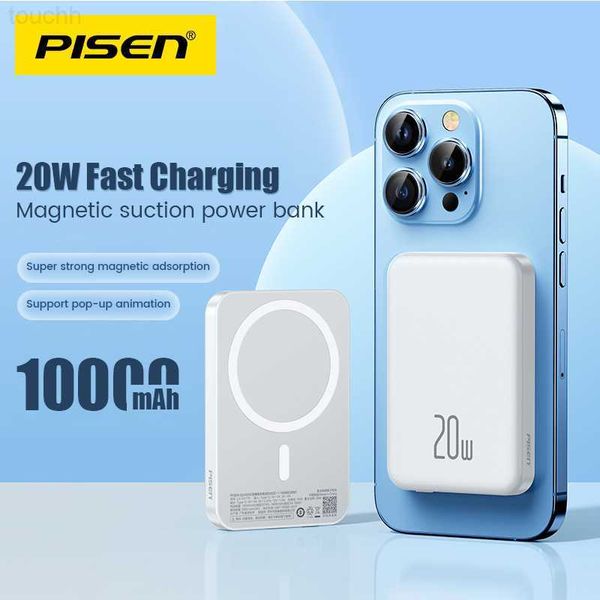 Bancos de energía para teléfonos celulares PISEN Power Bank 10000mAh 20W Powerbank de carga rápida inalámbrico magnético para iPhone 13 12 14 Mini Pro Max Batería externa portátil L230728