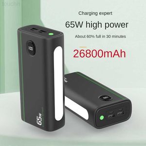 Mobiele telefoon Power Banks Power Bank 26800 mAh Two Way PD 65 W Snel opladen Powerbank Draagbare Outdoor Batterij Oplader Voor Huawei iPhone Xiaomi Laptop L230731