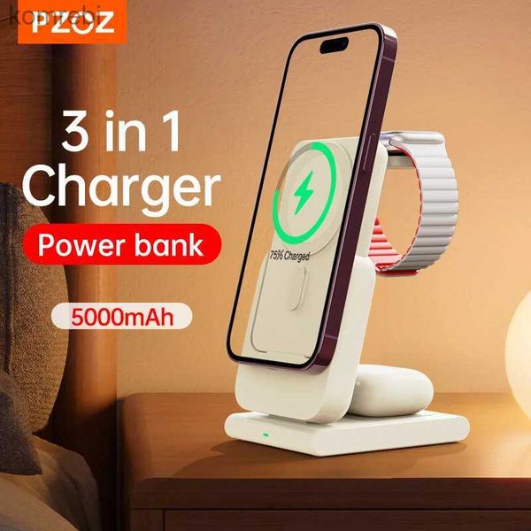 Banques d'alimentation pour téléphone portable PZOZ PD 3 en 1 banque d'alimentation 5000 mah support de téléphone Portable chargeur sans fil PD charge rapide Powerbank Portable pour iPhone 14L240111