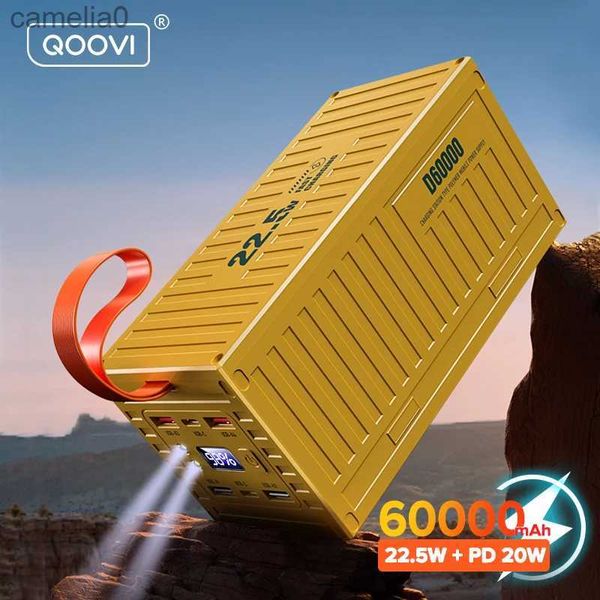 Bancos de energía para teléfonos celulares QOOVI 60000 mAh Power Bank 22.5W PD QC 3.0 Cargador PowerBank Batería de gran capacidad Estación de energía Carga rápida C24320