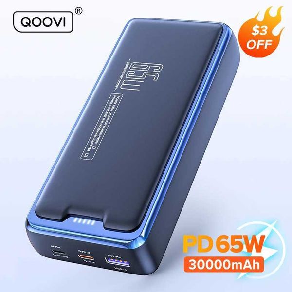 Banks d'alimentation du téléphone portable QOOVI Power Pack 30000mAh Capacité de batterie externe PD 65W Charge rapide du chargeur portable Power J240428