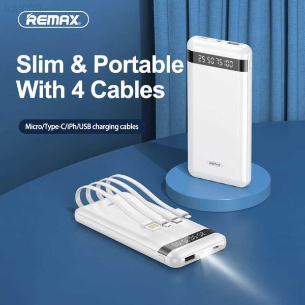 Banques d'alimentation pour téléphone portable Remax RPP-222 USB/TYPEC/IPH/MICRO Led Light 10000Mah Powerbank Digital 4 Cable Power Bank L230731