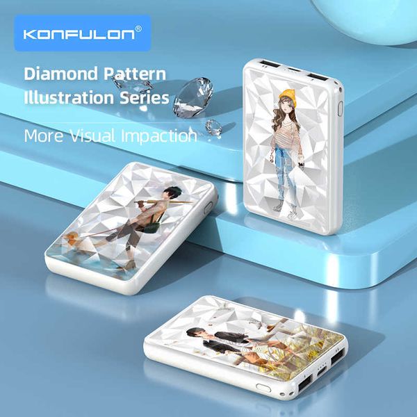 Banques d'alimentation pour téléphone portable Slim Power Bank 5000mAH Chargeur mobile Cartoon Powerbank Diamond Surface 5000 Power Bank Belle pour Iphone12 J230217