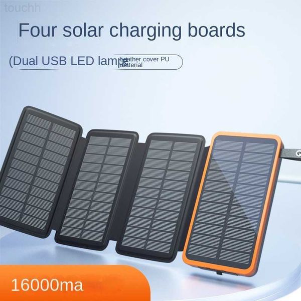 Bancos de energía para teléfonos celulares Cargador solar 16000mAh Banco de energía portátil con 3 paneles solares Batería externa impermeable Linterna LED para teléfonos inteligentes L230731