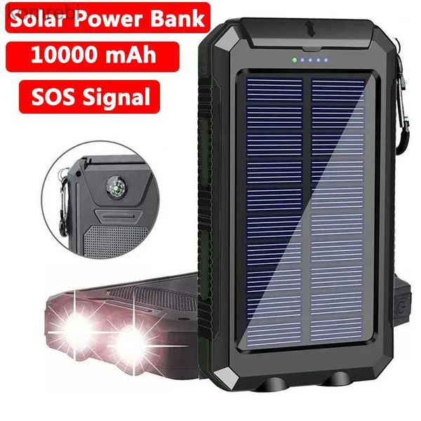 Bancos de energía para teléfonos celulares Banco de energía solar 10000mah Cargador portátil Powerbank Batería externa Carga rápida USB dual con luz LED para todos los teléfonos inteligentesL240111