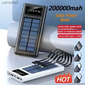 Banques d'alimentation pour téléphone portable Banque d'énergie solaire Câbles intégrés Chargeur solaire 200000mAh 2 ports USB Chargeur externe Powerbank avec lumières LED adapté pour iPhoneC24320