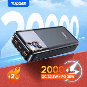 Banks de téléphone portable Banques de puissance Tuodes Pack 20000mAh PD20W grande batterie de batterie externe 225W Chargeur portable de charge rapide adapté à l'iPhone Samsung et Xiaomi J