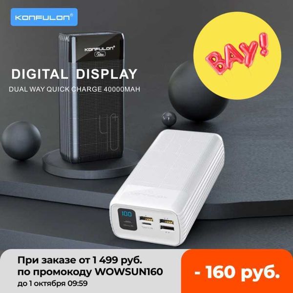 Bancos de energía para teléfonos celulares Tipo C PD Powerbank 40000 Mah Banco de energía de carga rápida dual Pantalla LED negra 15W PD Cargador de batería externo para iPhone J230217