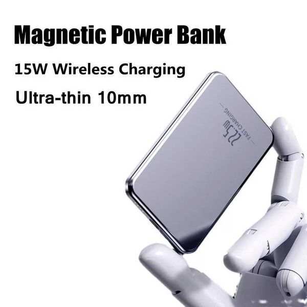 Banques d'alimentation de téléphone portable Ultra mince Macsafe Powerbank 22,5 W Batterie externe de charge rapide adaptée au chargeur portable portable iPhone Pack de puissance magnétique J240428