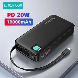 Banques d'alimentation de téléphone portable USMS 20W PACK POWER 10000mAH avec un câble rétractable Pack Pd Charge de chargement rapide Smartphone Portable Chargeur de batterie externe J240428