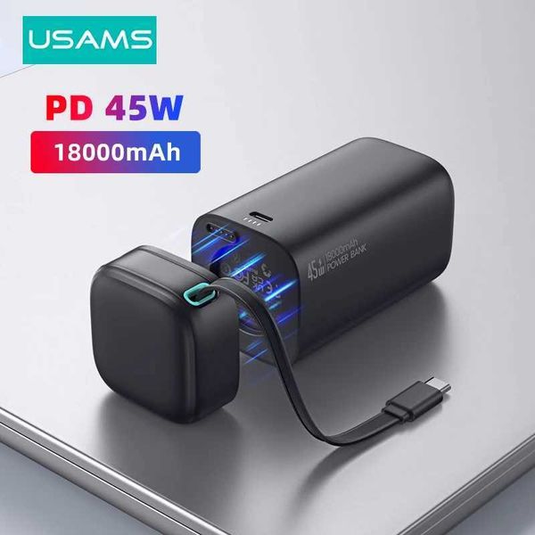 Banks d'alimentation du téléphone portable USMS MAGNETIE POWER PACK 45W C-Type Pd Fast Charging Power Pack 18000mAh avec câble extensible Chargeur de téléphone portable externe 240424