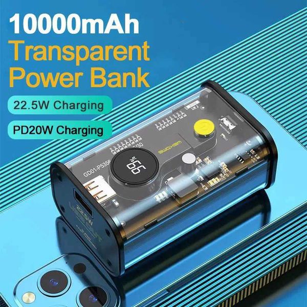 Banks d'alimentation du téléphone portable Wekome 20000mah Powerbank transparent PD20W Mini Batterie portable QC 22.5W Charger rapide pour iPhone 8-14 15 Pro Max Samsung J240428