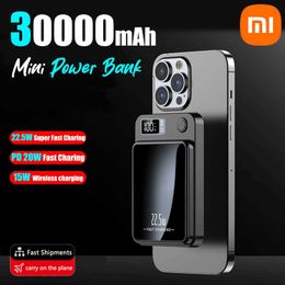 Mobiele telefoon Power Banks Xiaomi Mijia 30000MAH Magnetic Qi Wireless Charger Power Pack 22.5W Mini Power Pack Geschikt voor iPhone Samsung Huawei Snel opladen J240428