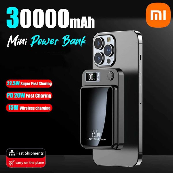 Teléfono celular Bancos de energía Xiaomi Mijia 30000MAH Qi Magnetic Qi Cargador inalámbrico Power Pack 22.5W Mini Power Pack Adecuado para iPhone Samsung Huawei Carga rápida J240428