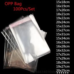 100 stks partij hersluitbare plastic zakken zelfklevende afdichting opp cellofaan tassen transparante verpakking pouch voor snoepjes koekjes