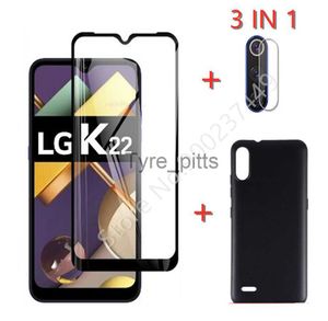 Protecteurs d'écran de téléphone portable 3-in-1 Case + Camera Tremped Glass On For LG K22 Plus ScreenProtector Glass For LG K22 K 22 9D Phone Full Glass x0803