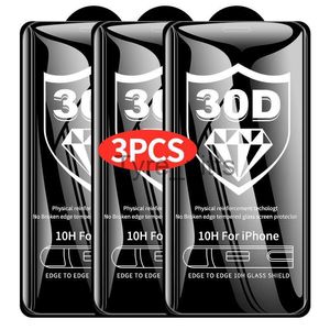 Protecteurs d'écran de téléphone portable 3PCS verre trempé à couverture complète sur pour iphone 14 13 12 11 Pro Max protecteur d'écran verre de protection sur X XR XS Max 7 8 Plus verre x0803