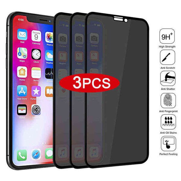 Protecteurs d'écran de téléphone portable 3 pièces couverture complète bord noir anti-espion verre trempé protecteur d'écran privé pour iPhone 14 13 12 11 Pro MAX X XS Max XR 7 8 Plus T220921