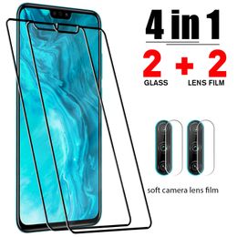 Protecteurs d'écran de téléphone portable 4 en 1, en verre trempé pour Honor 10X Lite 10 20 30 Lite, Film de protection d'objectif d'appareil photo sur Honor