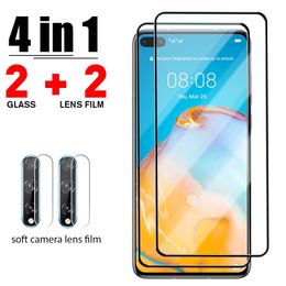 Protecteurs d'écran de téléphone portable 4in1 verre trempé à couverture complète pour Huawei P20 P30 P40 Lite E P50 verre d'objectif de caméra pour Huawei Y9S