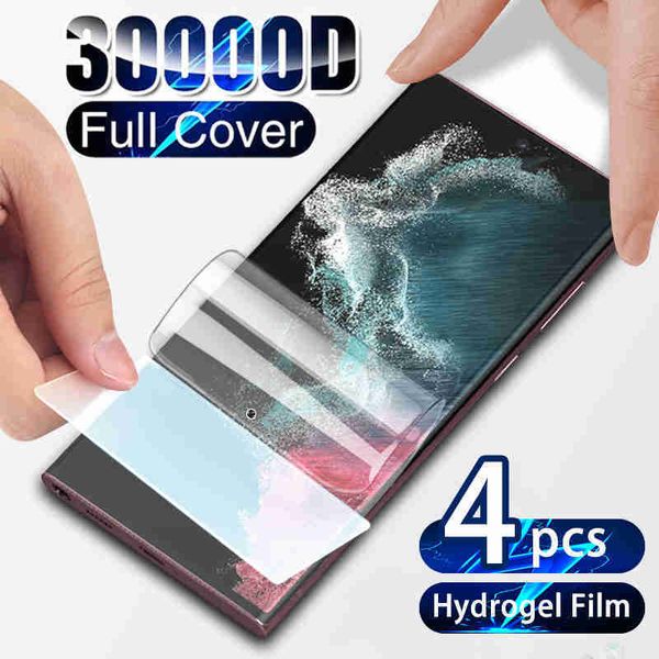 Protecteurs d'écran de téléphone portable 4 pièces Film Hydrogel pour Samsung Galaxy S22 S21 S20 Ultra Plus FE 4G 5G A73 A71 A53 A72 A33