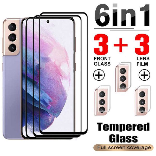 Protectores de pantalla de teléfono celular Protector de pantalla de lente 6 en 1 para Samsung Galaxy S22 S23 S21 Plus FE S10E S10 Lite 5G Cámara de pantalla de cubierta completa Película de vidrio templado P230406