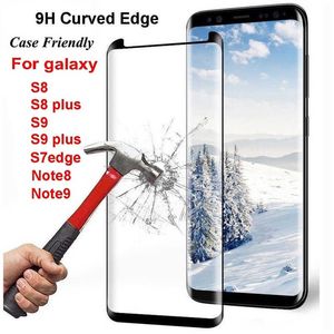 Schermbeveiligers van mobiele telefoons 9h gebogen rand gehard glazen schermbeschermer voor Samsung Galaxy S8 S8 S9 plus S7 Edge/ Note 8 9 10 Filmfilmkoffer Covers P230406