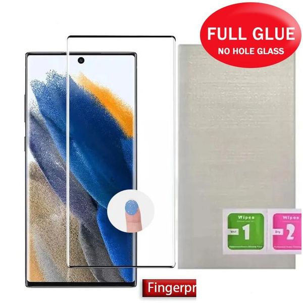 Protecteurs d'écran de téléphone portable Colle FL incurvée de qualité supérieure sans trou Protecteur d'écran en verre trempé pour S23 Tra S22 S21 S20 Note20 S10 Plus S8 S9 Dhj9V