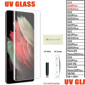 Mobiele Telefoon Screen Protectors Uv Glas Vloeibare Lijm 3D Gebogen Fl Er Gehard Protector Voor Galaxy S23 S24 S22 S21 Note20 S20 Tra S10 S8 Dhbfg