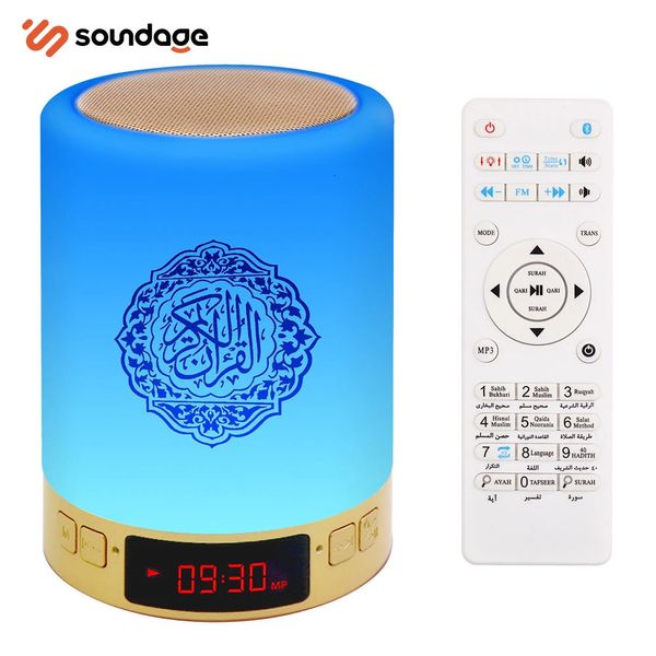 Altavoces para teléfonos móviles Altavoz Corán portátil inalámbrico islámico Luz nocturna LED Luz Corán con reloj AZAN Reproductor de MP3 Regalo musulmán Veilleuse Quran 231206