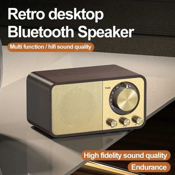 Haut-parleurs de téléphone portable Multifonctionnel Modèle privé Creative Rétro Bluetooth Haut-parleur Haut-parleur en bois Boîte Stéréo Carte Antenne Radio Q231021