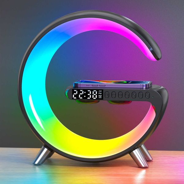 Altavoces para teléfonos móviles Cargador inalámbrico multifuncional Reloj despertador Altavoz Bluetooth Control de aplicación Estación de carga RGB para Iphone 13 14 SamsungGift Z0522