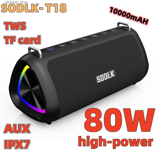 Haut-parleurs de téléphone portable SODLK T18 80W haute puissance portable étanche KTV 3D surround son subwoofer haut-parleur Bluetooth TWS AUX Caixa de som Bluetooth Q231117