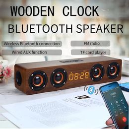 Luidsprekers voor mobiele telefoons Draadloze Bluetooth-luidsprekers Houten digitale klok TV BT-klankkast Zware bas FM-radio 3D Stereo Surround Sound Bar caixa de som 231020