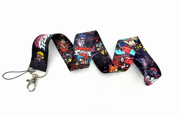 Sangles de téléphone portable Charms 100pcs Cartoon Japan Anime Friday Night Funkin Neck Lanyard Mobile Porte-clés ID Titulaires Badge Chaînes Bijoux Accessoires en gros Nouveau