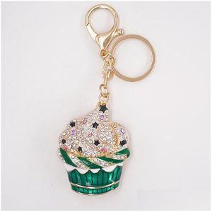 Mobiele telefoonbanden Charms Cupcake Keychain Diamond Ice Cream Accessories 4 Colors Charm Auto Key Bag Pendant4711019 Drop Delivery Pho DHWGS