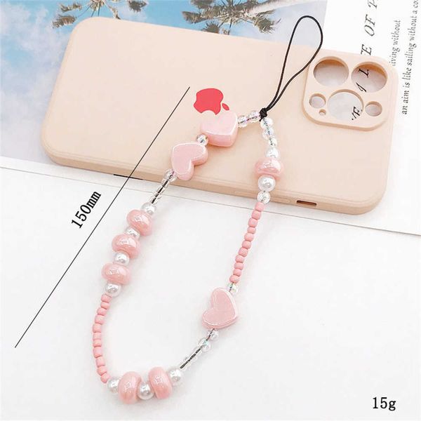 Sangles de téléphone portable, breloques mignonnes en perles, chaîne en forme de cœur, pendentif de cellule pour femmes, clé de charme, étui de dragonne résistant aux chocs