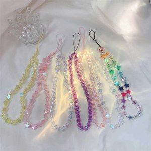 Sangles de téléphone portable Charms Chaînes coréennes Laser Star Love Heart Lanyard Perles en plastique douces Diamants Bracelet Anti-perte Accessoires pour femmes filles