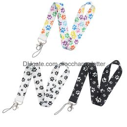 Sangles de téléphone portable Charms Pièces de chaussures Accessoires Lb2234 Cartoon Dog Paw Print Keychain Longe Pour Key Camera Whistle Id Badge Hold Otybs